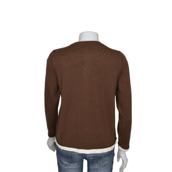 NWT Zara Contrast Trim Knit Cardigan Sweater Brown Long Sleeve Size Medium - Picture 8 of 12